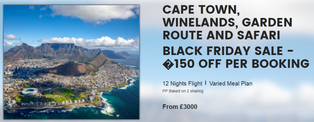 Black Friday Sale! Cape Town, Winelands, Garden Route and Safari
